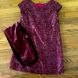 Sequin dress with velvet leggings